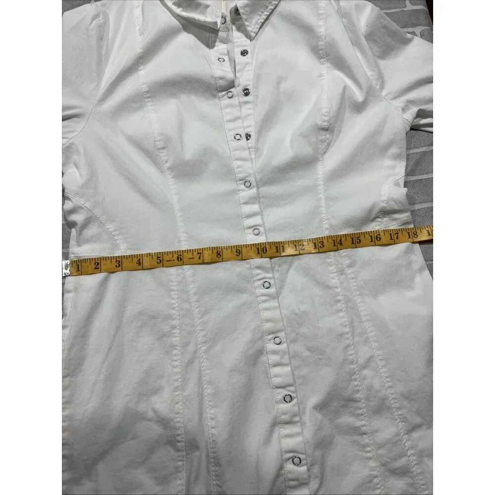 Free People Dress Womens Large White Thea Mini Snap Shirt Dress‎ Open Tunic - Picture 13 of 16